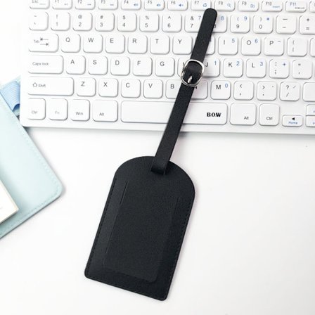 Musta - Matkatavaralappu, PU-nahkainen matkatavaralappu, matkatavaroiden tunnistelappu, Lug