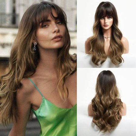 Keskipitkä ruskea peruukki otsatukalla pitkä keskipitkä ruskea peruukki naisille synteettinen ruskea aaltoileva peruukki lämmönkestävä hius pitkä 