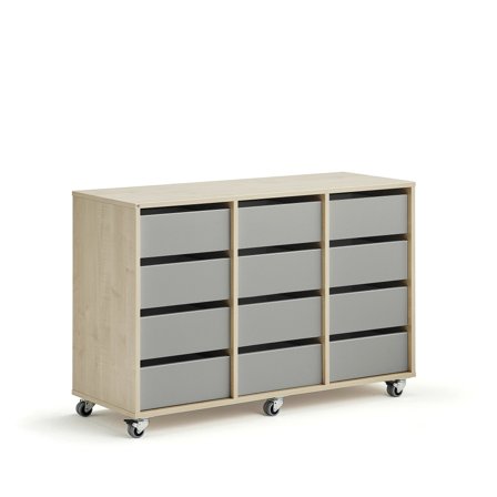 Schüleraufbewahrung CASPER, 12 Schubladen, Birke, grau