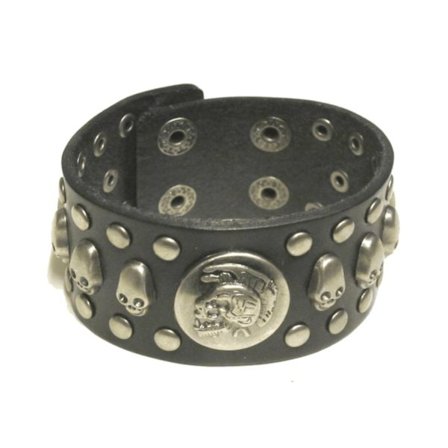 Läderarmband med döskallar och runda nitar