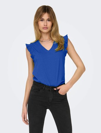 ONLY Onlmay S/S Frill V-Neck Top Box Jrs - Blue - S