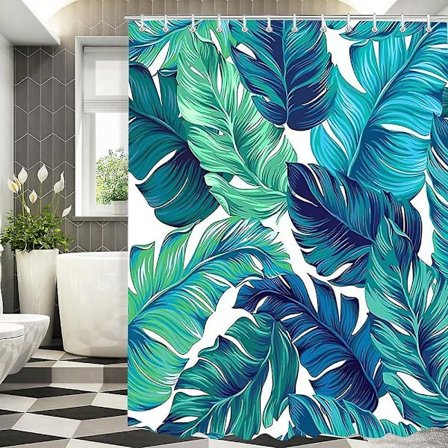 Duschdraperi 180cmx200cm Stort Grönt Blad Mögelresistent Textil, Vattentätt, Tvätbart Polyestertyg Duschdraperi Med Öglor Och Dusch