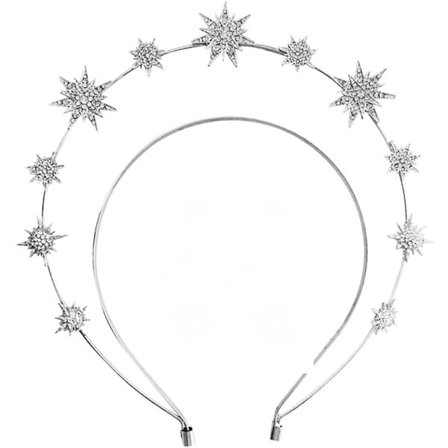 Halo Diadem Stjärna Strass Hårband Gudinne Halo Kostym Bröllop Håraccessoar för Kvinnor och Flickor 1 st (Silver)