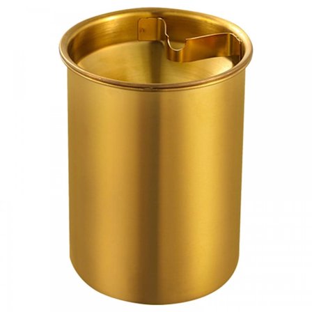 Ruostumattomasta teräksestä valmistettu tuhkakuppi tuulenpitävällä kannella, suuri kapasiteetti, lämmönkestävä, tukeva, kultainen