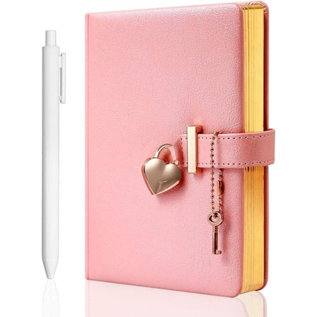 Hjärtformad dagbok med nyckel för flickor, PU-läderomslag, Persona