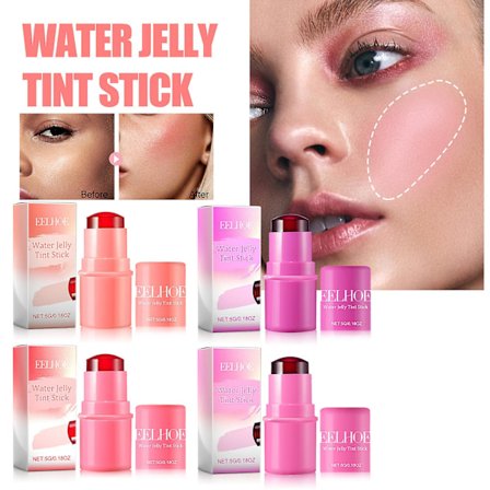 4 stk. Water Jelly Tint Stick, Kølende Water Jelly Tint, Sheer Lip & Cheek Stain, Byggelig akvarelfinish, Vegansk, Cruelty Free