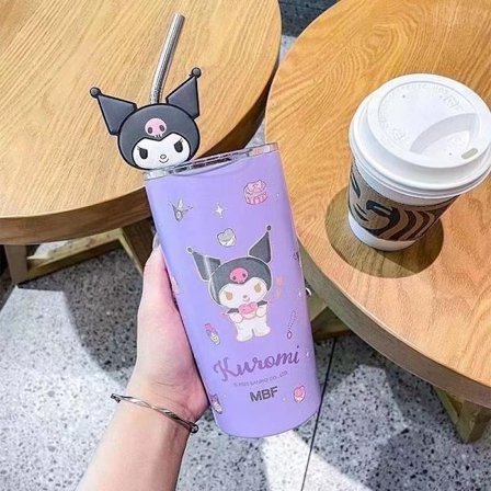 600ML;D-Sanrio 600ML Hello Kitty Kuromi Melody Termospullo - Kawaii-design opiskelijoille ja lapsille - Anime-sarjakuvalahja - Kannettava pillillä - 
