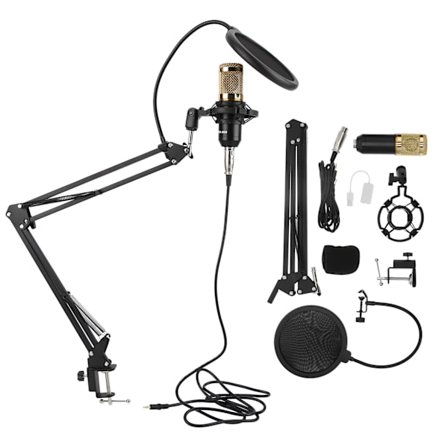 Kondensatormikrofonsett USB med fleksibel arm BM800 for PC Stasjonær Bærbar Datamaskin (Sort Gull)
