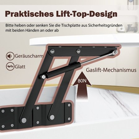 Lift-top sofabord med skjult opbevaring, justerbar højde