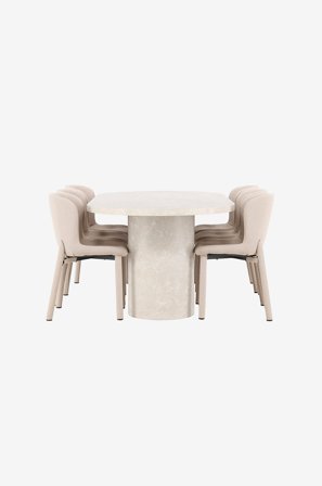 Venture Home - Matbord Narvik med Astoria-stol - Beige - Matgrupp 6 personer - Från Homeroom
