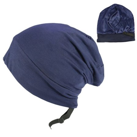 Mjuk Stretch Satin Bonnet Fodrad Sova Beanie Hatt MARINBLÅ