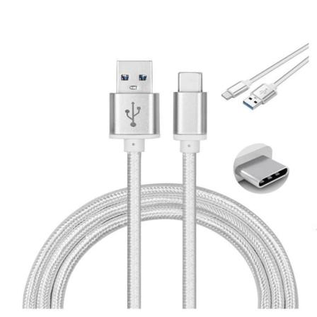 USB-C kabel til Samsung Galaxy A12-Samsung Galaxy A02S - Nylon Sølv 1 Meter - Yuan Yuan