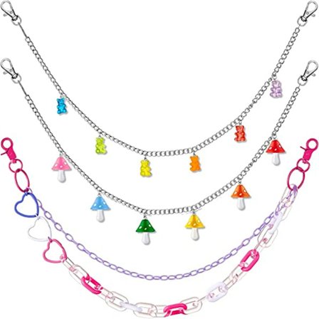 3 st jeanskedjor plånbokskedja byxkedja, färgglad svamp