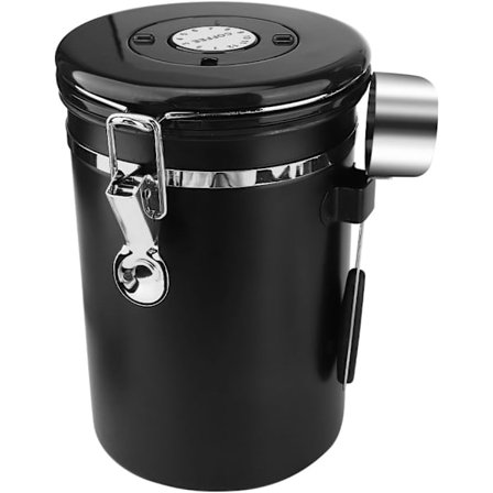 Kaffedåse (1,8 liter), rustfrit stålmateriale, fremstillet af rustfrit stål, velegnet til kaffebønner, teblade, nødder osv. (sort)