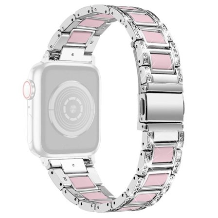 Apple Watch Series 8 (41 mm) klockarmband i rostfritt stål med strass - Silver / Rosa