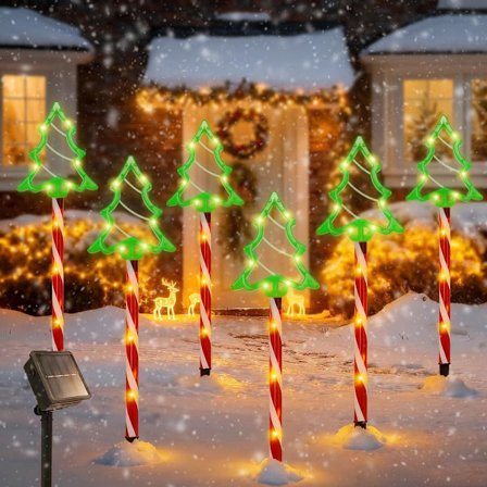 Soldrevet LED Candy Cane juletrelys, utendørs, vanntett hagedekorasjon med flere lysmoduser, 800mAh batteri