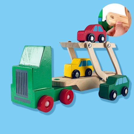 Biltransport i trä med 3 bilar