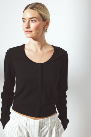 NA-KD Knitted Scoop Neck Cardigan - Cardigans - Sort - S