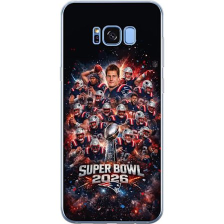 Yhteensopiva Puhelinkuori Samsung Galaxy S8 Super Bowl 2026 juliste, jossa New England Patriots ja NFL-mestaruuspalkinto räjähtävän urheilullisessa su
