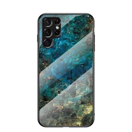 Samsung S22 Ultra Marmorskal 9h Härdat Glas Baksida Glassback V2 Multicolor Emerald Green