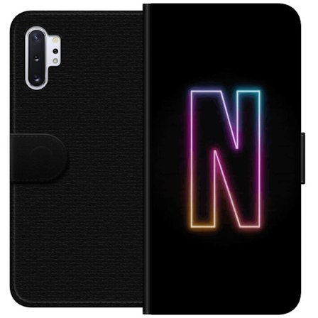 Kompatibel Tegnebogsetui til Samsung Samsung Galaxy Note10+ Minimalistisk neonbogstav N i farveskiftende lys mod sort baggrund