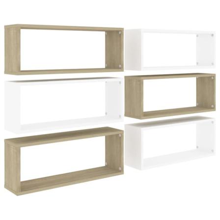Vidaxl Vägghylla Kubformad 6 St Vit Och Sonoma-ek 60x15x23 Cm Sp Vit