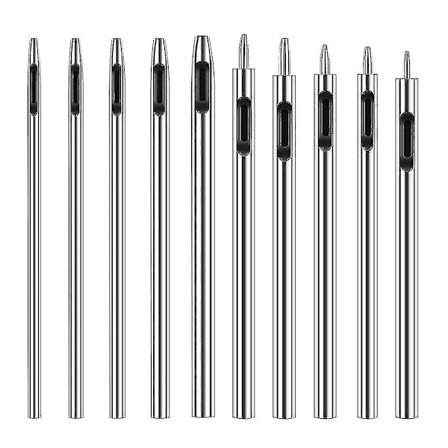 10 størrelser hult læderhul, 0,5-3,5 mm læderhulsæt, hult hul, rundt hul til læderurrem, læder, forseglingstrimmel, stof, dåse