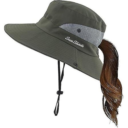 Dame Sommer Solhat Bred Skygge Udendørs UV Beskyttelse Hat Foldbar Hestehale Spand Hat Til Strand Fiskeri Vandring (FMY)