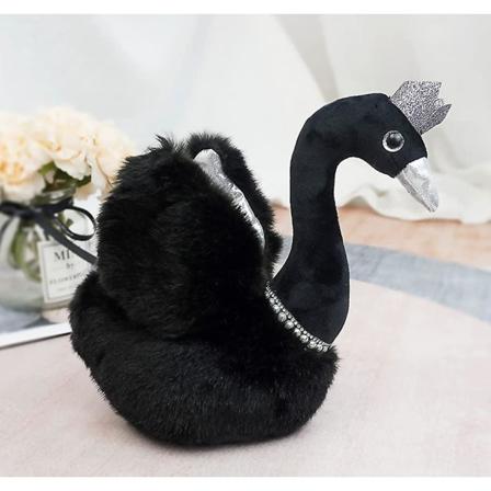 Svan Plyschleksak Krona Fylld Djurdocka Leksakssvan Figur Barnkammare Dekor 28cm Svart