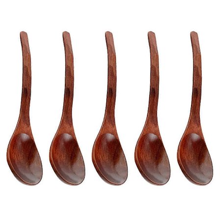 Træskeer 5-pak 20,5 cm japansk ramen-ske rund nanmu langt håndtag risdessert YPJ