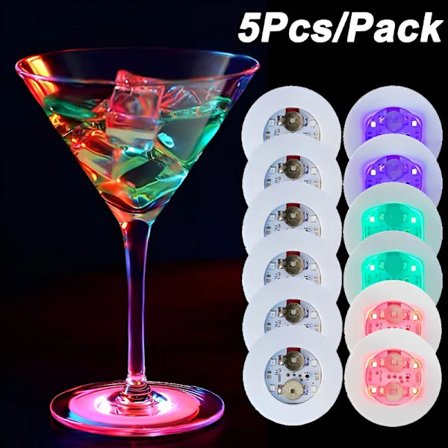 5/1pcs Luminous Bottle Stickers Lights 6cm LED Coaster Lamps for Xmas Bar KTV Wedding Party Cocktail Drink Cups Vase Decor