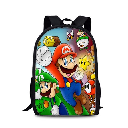 Piirretty reppu Kevyt vedenpitävä koululaukku Lahja 17 tuuman piirretty kannettava reppu (Mario)