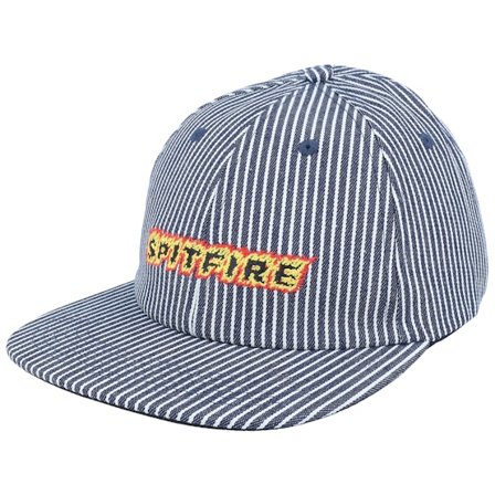 Spitfire - Blå snapback Keps - Flames Script Indigo Railroad Stripe Strapback @ Hatstore