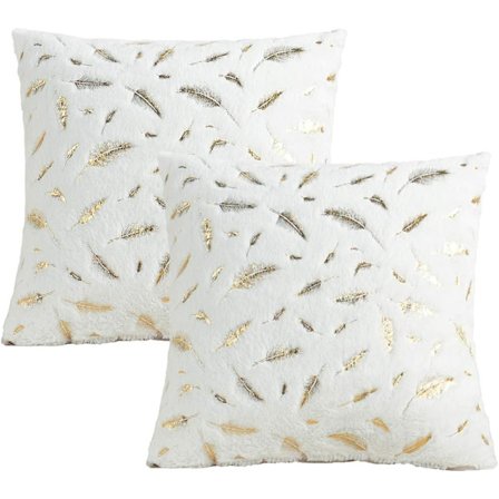 Set med 2 (vita) 40x40 cm plyschkuddfodral med fjädermönster, supermjuka kuddfodral för soffa, säng och sovrumsinredning