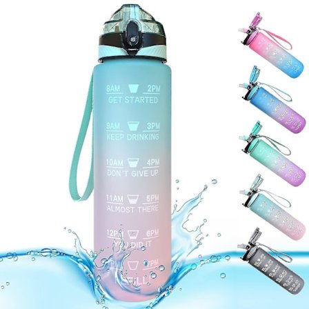 Sport Vattenflaska 1 Liter Tidsmarkeringar Och Med Sugrör Flaskor Vattenflaska Öppnas Lämplig För Fitness Utomhus(D)