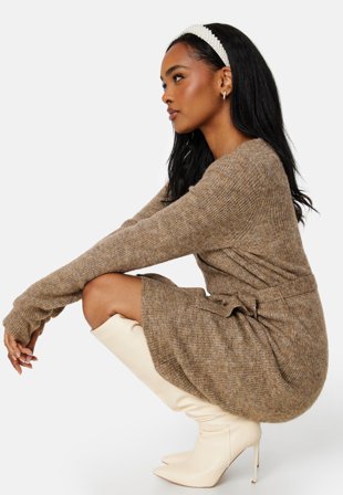 Pieces Ellen LS Wrap Knit Dress Fossil Klær