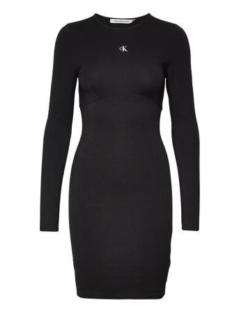 Rib Mixed Milano Ls Dress Kort Klänning Svart Calvin Klein Jeans