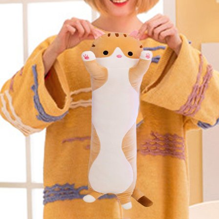 Tecknad Katt Mjuk Plysch Lång Slängkudde Djurkudde Plyschleksak pink brown