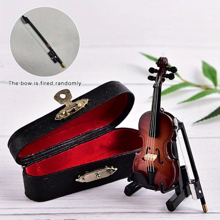 Miniatyrfiolin med stativ og etui: Innendørs/utendørs dekorativ tremodell