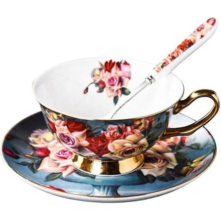 YBK Tech Benporslin Kopp & Fat Set i Europeisk Stil, Keramisk Te- och Kaffekopp för Hemmakök Bröllop (Leopardmönster)