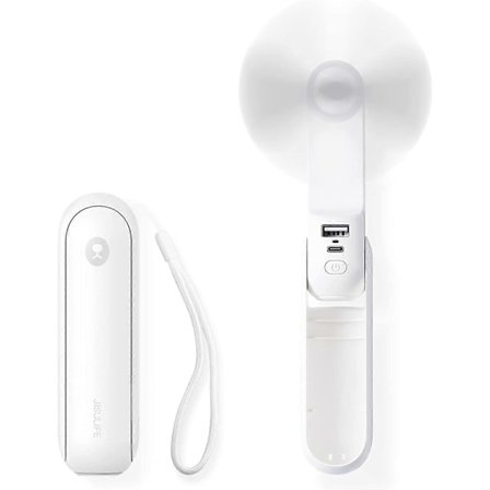 Lommefan, Mini Bærbar Håndholdt Ventilator, USB Genopladelig Batteridrevet, Foldbar Støjsvag Personlig Ventilator med Powerbank, Lommelygte - Hvid