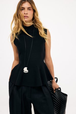 NA-KD Strick-Peplum-Top - Rüschenoberteile - Schwarz - M