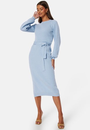 BUBBLEROOM Round Neck Rib Knitted Midi Dress Klær
