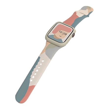 Silikonklockarmbandersättning Färgtryck Snabbkoppling Armbandsur Rem för IOS Watch 6 7 Grapefrukt Mörkbrun 42/44/45MM