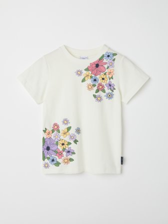 Polarn O. Pyret - T-shirt with flowers - 92 - Childrenswear - white
