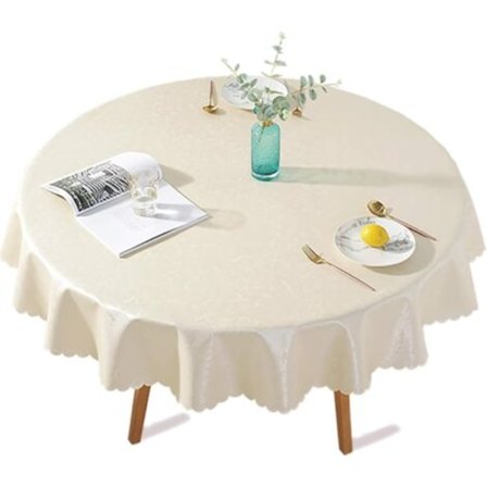 PU-belagt plastikdug, rund, pletafvisende, vandtæt, voksdug, elegant blomsterprint til picnic, udendørs, have - Diameter 140 cm, Lys Beige/NC/