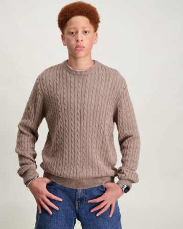 Grunt GRTue Cable LS Knit Beige Genser Gutt - Kids Brand Store