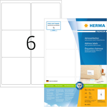 ETIKETT HERMA 99,1X93,1MM HVIT