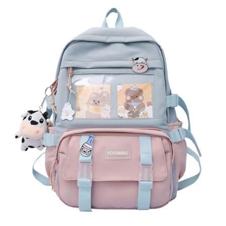 Piirrettyjen hahmojen matkasäiliö monilla taskuilla koululaukku teini-ikäisille pojille ja tytöille Pink