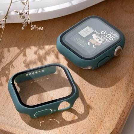 Härdat glas + skal för Apple Watch-fodral 45 mm 41 mm 44 mm 40 mm 42 mm serie 9 4 5 6 SE 7 8 skärmskydd Apple Watch-tillbehör